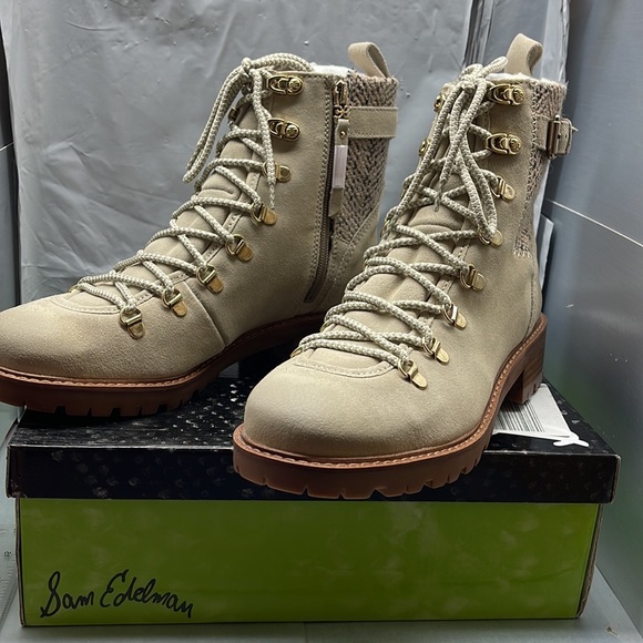 BNIB Sam Edelman Tenlee Bistro Combat Suede Boots Tan 9M - Picture 10 of 11